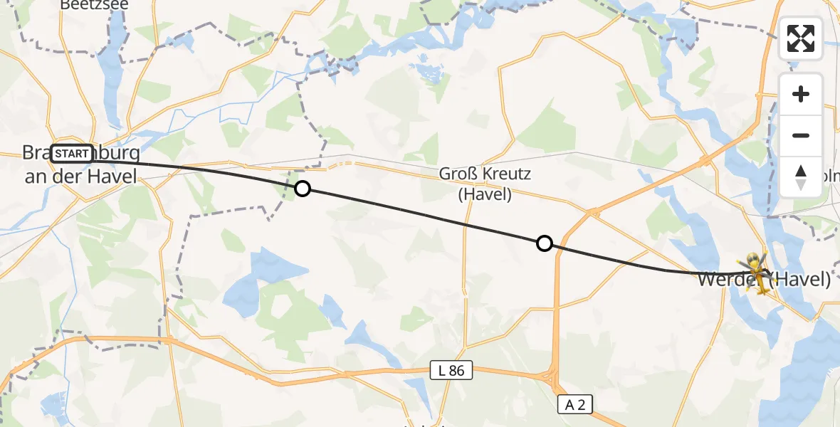 Flugroute Rettungshubschrauber Brandenburg an der Havel - Werder (Havel), 13 Mai 2026, 08:49