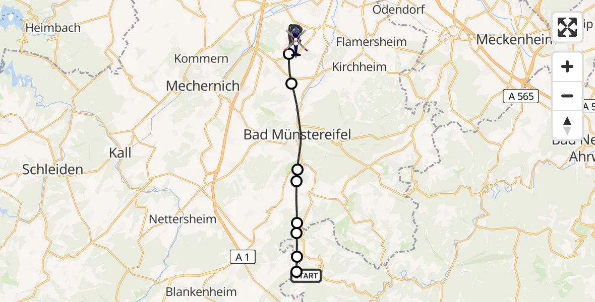 Flugroute Polizeihubschrauber Ohlenhard - Euskirchen, 13 Mai 2026, 08:52