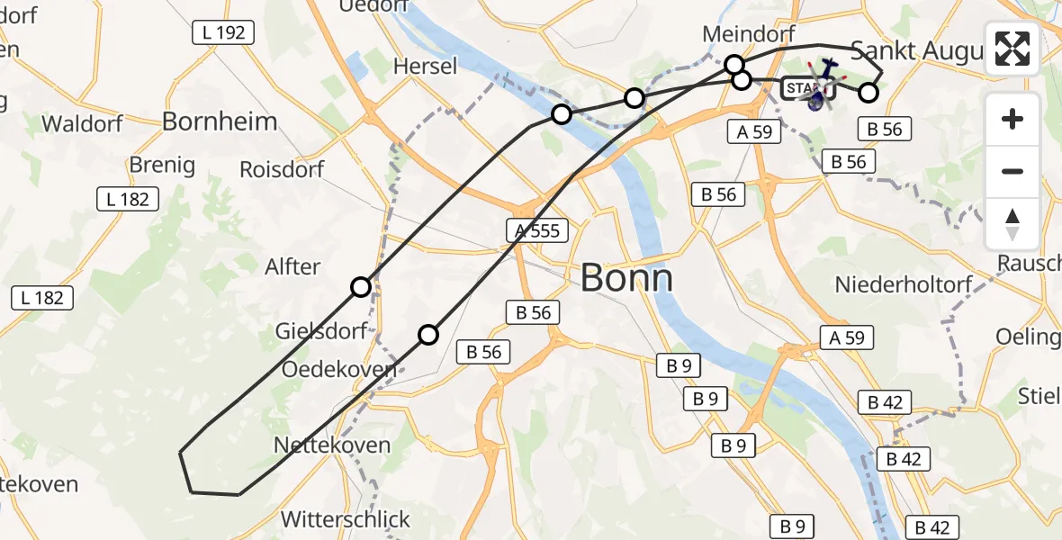 Flugroute Polizeihubschrauber Sankt Augustin - Bonn-Hangelar Flugplatz, 13 Mai 2026, 08:52