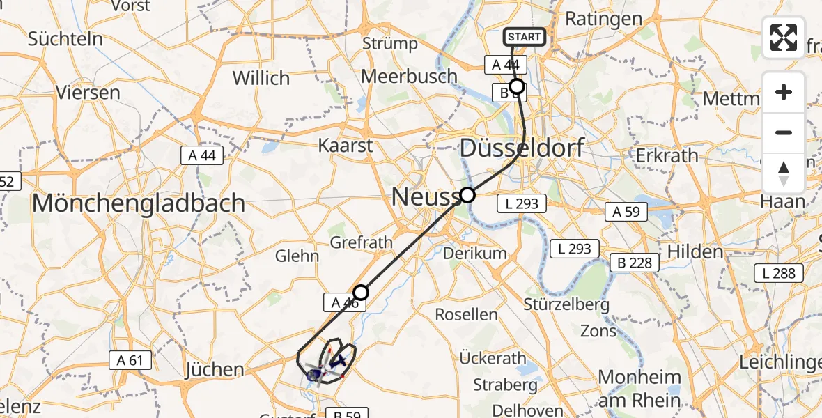 Flugroute Polizeihubschrauber Düsseldorf Flughafen - Grevenbroich, 13 Mai 2026, 08:58