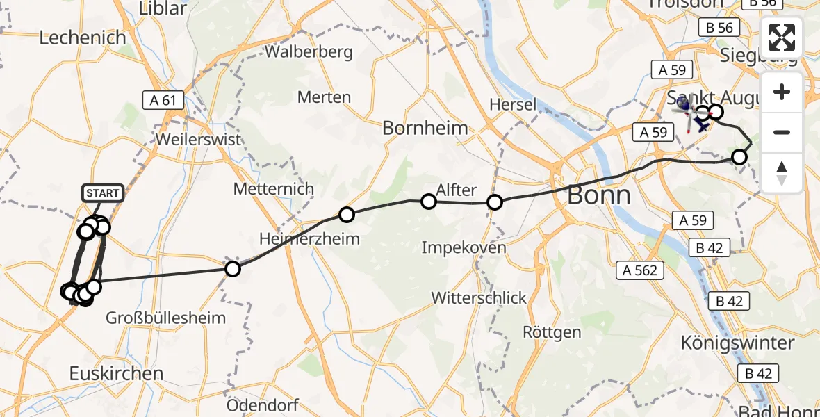 Flugroute Polizeihubschrauber Erftstadt - Bonn-Hangelar Flugplatz, 13 Mai 2026, 08:59
