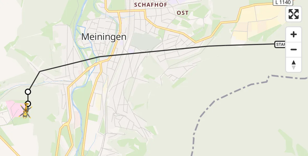 Flugroute Rettungshubschrauber Meiningen - Helios Clinic Meiningen, 13 Mai 2026, 09:03