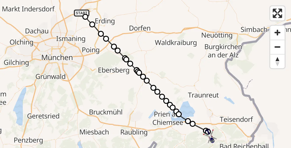 Flugroute Polizeihubschrauber Hallbergmoos - Ruhpolding, 13 Mai 2026, 09:07