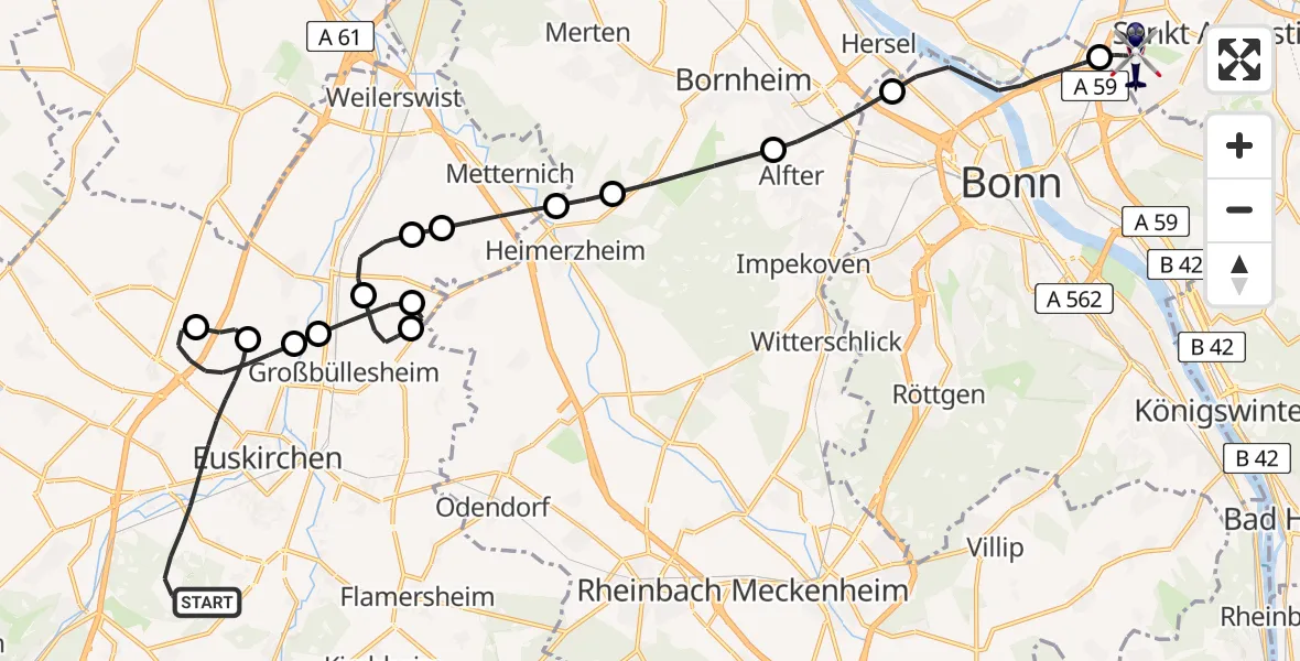Flugroute Polizeihubschrauber Euskirchen - Sankt Augustin, 13 Mai 2026, 09:11