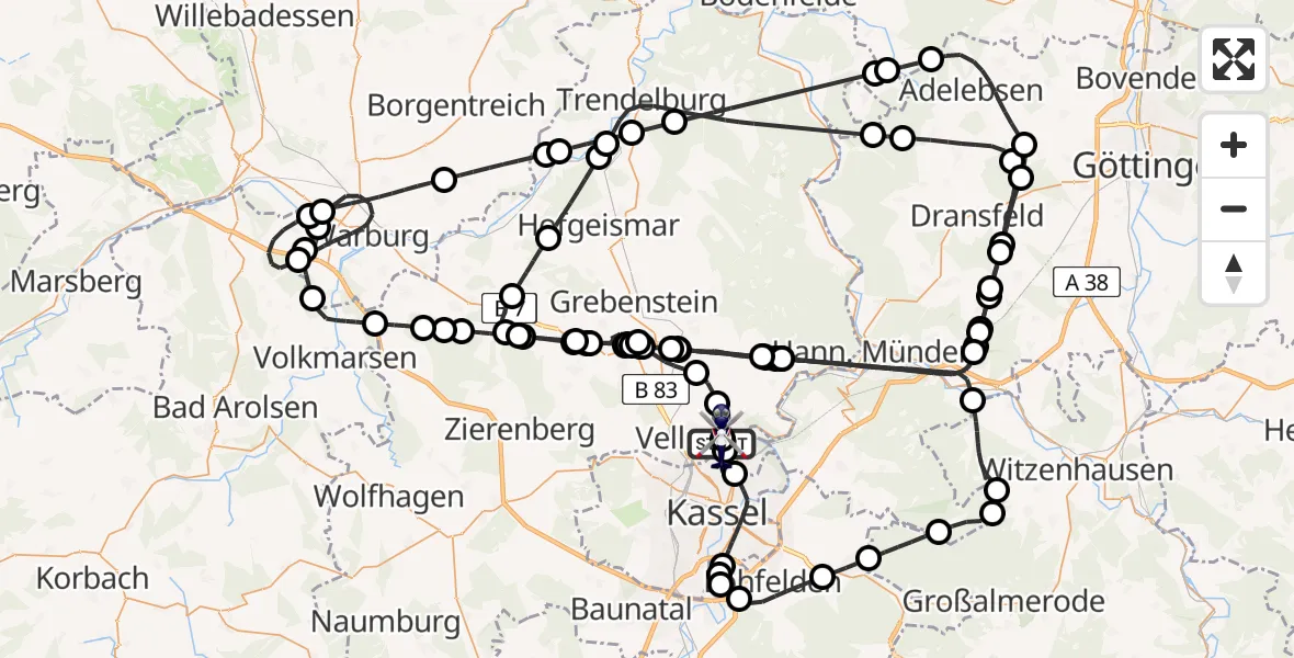 Flugroute Polizeihubschrauber Fuldatal Bundespolizei Hubschrauberlandeplatz - Fuldatal Bundespolizei Hubschrauberlandeplatz, 13 Mai 2026, 09:11