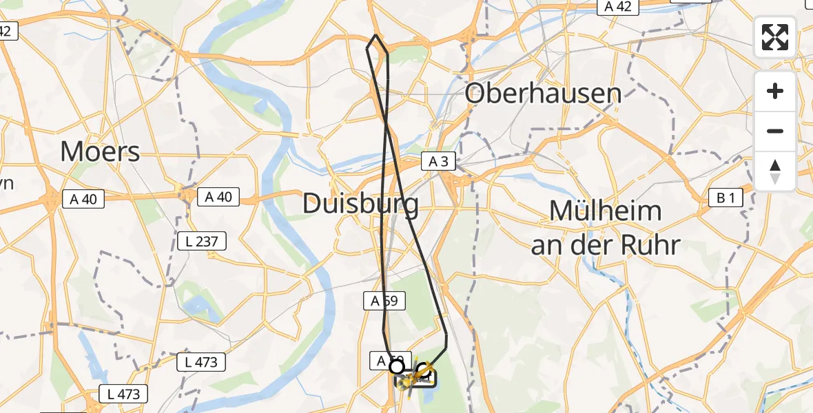 Flugroute Rettungshubschrauber Duisburg Air Rescue Hubschrauberlandeplatz (Christoph 9) - Duisburg Air Rescue Hubschrauberlandeplatz (Christoph 9), 13 Mai 2026, 09:16