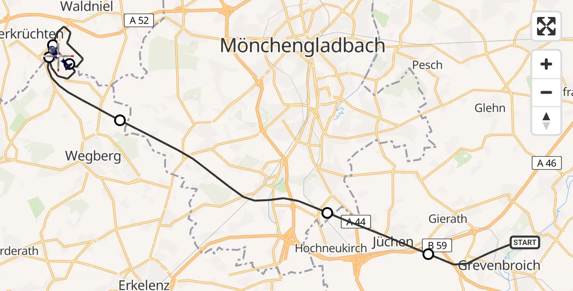 Flugroute Polizeihubschrauber Grevenbroich - Wegberg, 13 Mai 2026, 09:18
