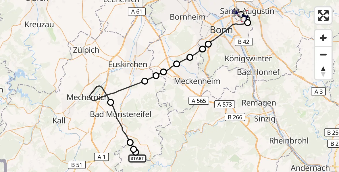 Flugroute Polizeihubschrauber Hümmel - Bonn-Hangelar Flugplatz, 13 Mai 2026, 09:20
