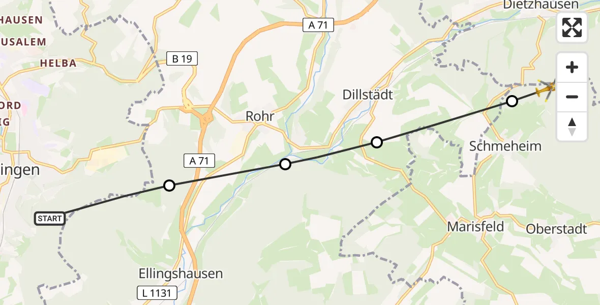 Flugroute Rettungshubschrauber Meiningen - Schmeheim, 13 Mai 2026, 09:31