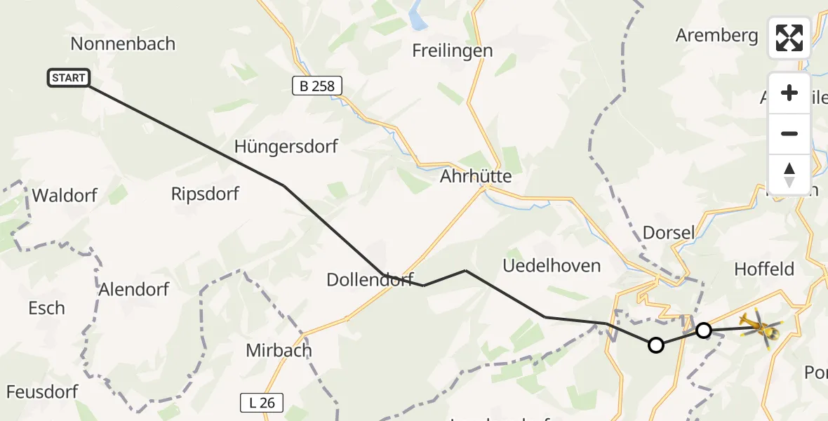 Flugroute Ambulanzhubschrauber Blankenheim - Hoffeld, 13 Mai 2026, 09:38