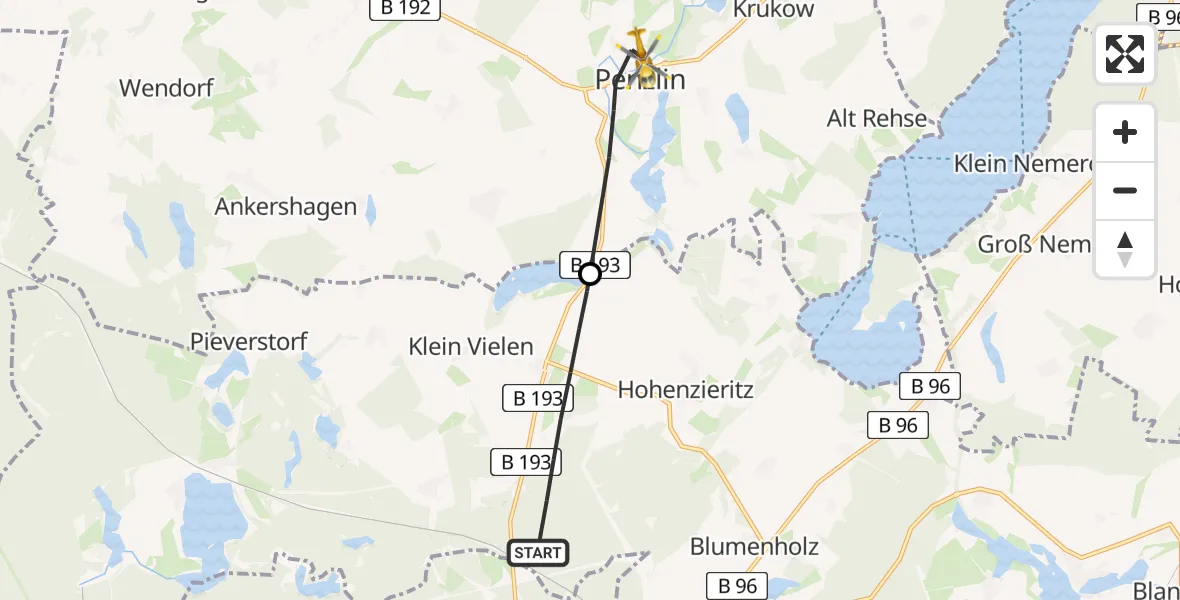 Flugroute Rettungshubschrauber Klein Vielen - Penzlin, 13 Mai 2026, 09:39