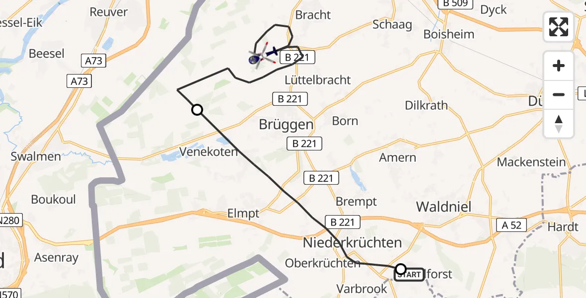 Flugroute Polizeihubschrauber Wegberg - Brüggen, 13 Mai 2026, 09:41