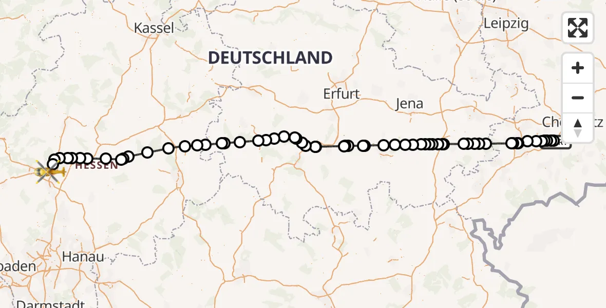 Flugroute Rettungshubschrauber Niederdorf - Gießen, 13 Mai 2026, 09:48