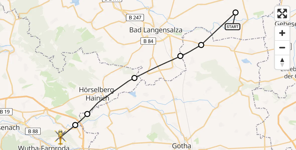 Flugroute Rettungshubschrauber Herbsleben - Wutha-Farnroda, 13 Mai 2026, 09:53