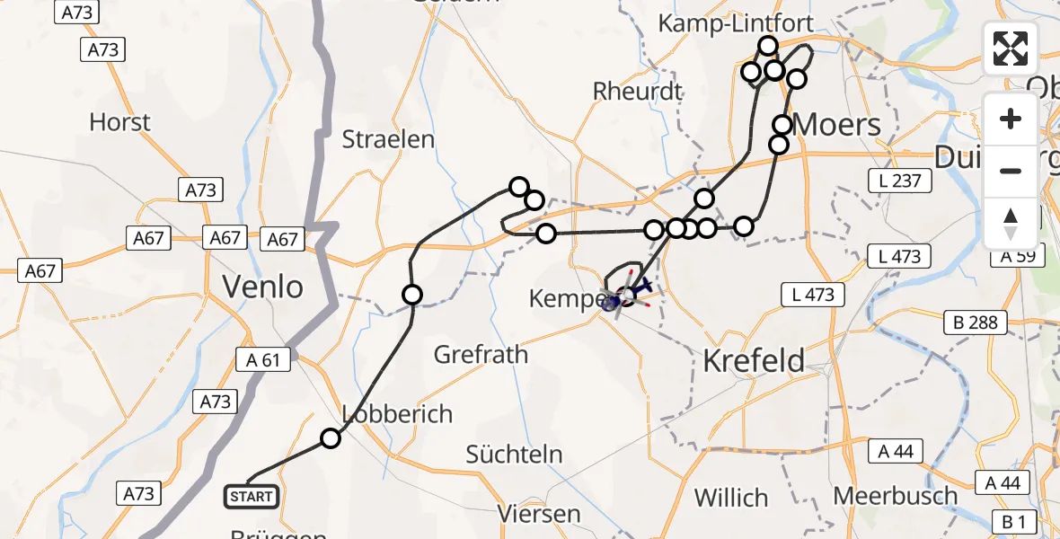 Flugroute Polizeihubschrauber Brüggen - Kempen, 13 Mai 2026, 10:00