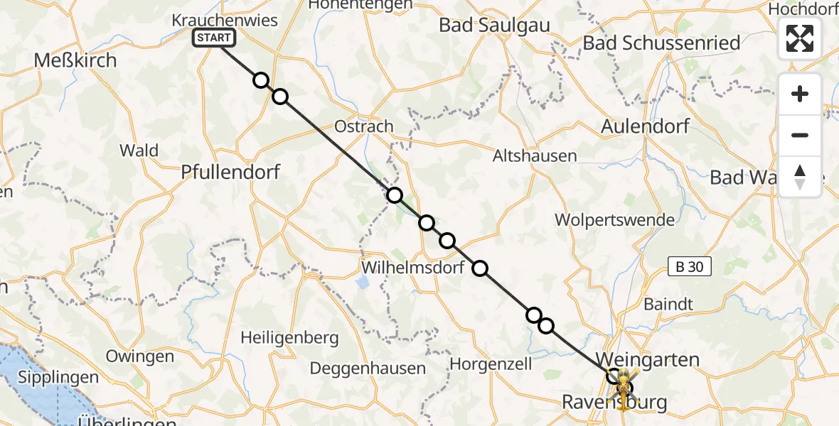 Flugroute Rettungshubschrauber Krauchenwies - Sankt Elisabeth Hospital, 13 Mai 2026, 10:00