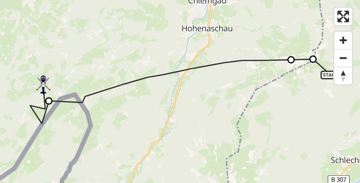 Flugroute Polizeihubschrauber Schleching - Samerberg, 13 Mai 2026, 10:00