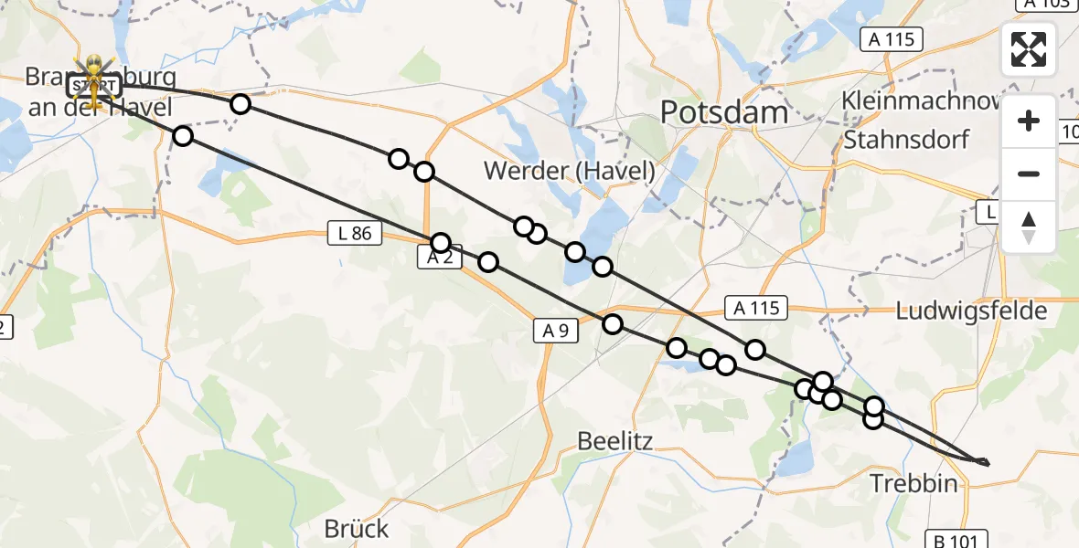 Flugroute Rettungshubschrauber Brandenburg an der Havel - Brandenburg an der Havel, 13 Mai 2026, 10:06