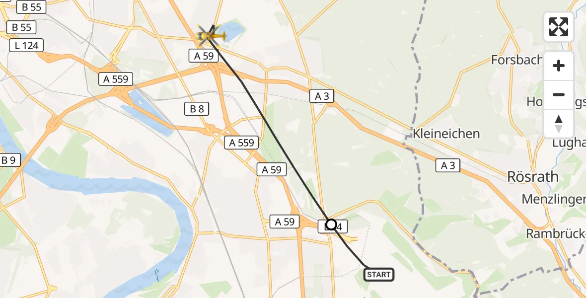 Flugroute Rettungshubschrauber Köln Bonn Flughafen - Köln, 13 Mai 2026, 10:08