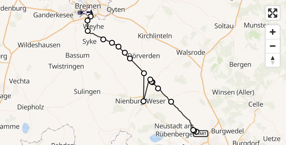Flugroute Polizeihubschrauber Langenhagen - Flughafen Bremen, 13 Mai 2026, 10:14