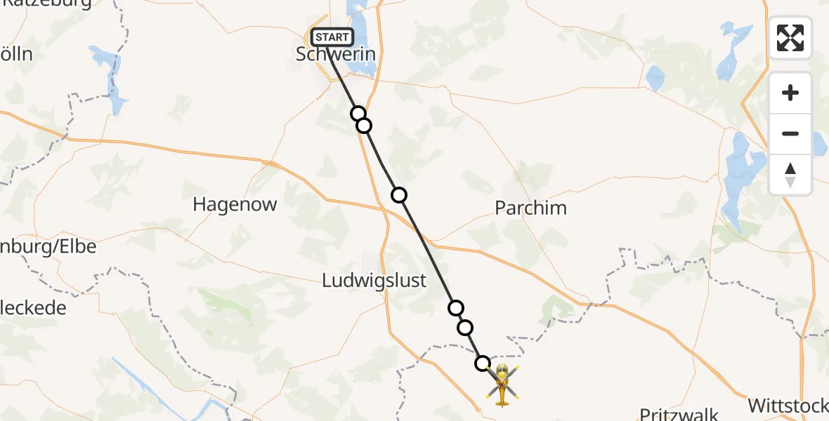 Flugroute Rettungshubschrauber Schwerin - Karstädt, 13 Mai 2026, 10:18
