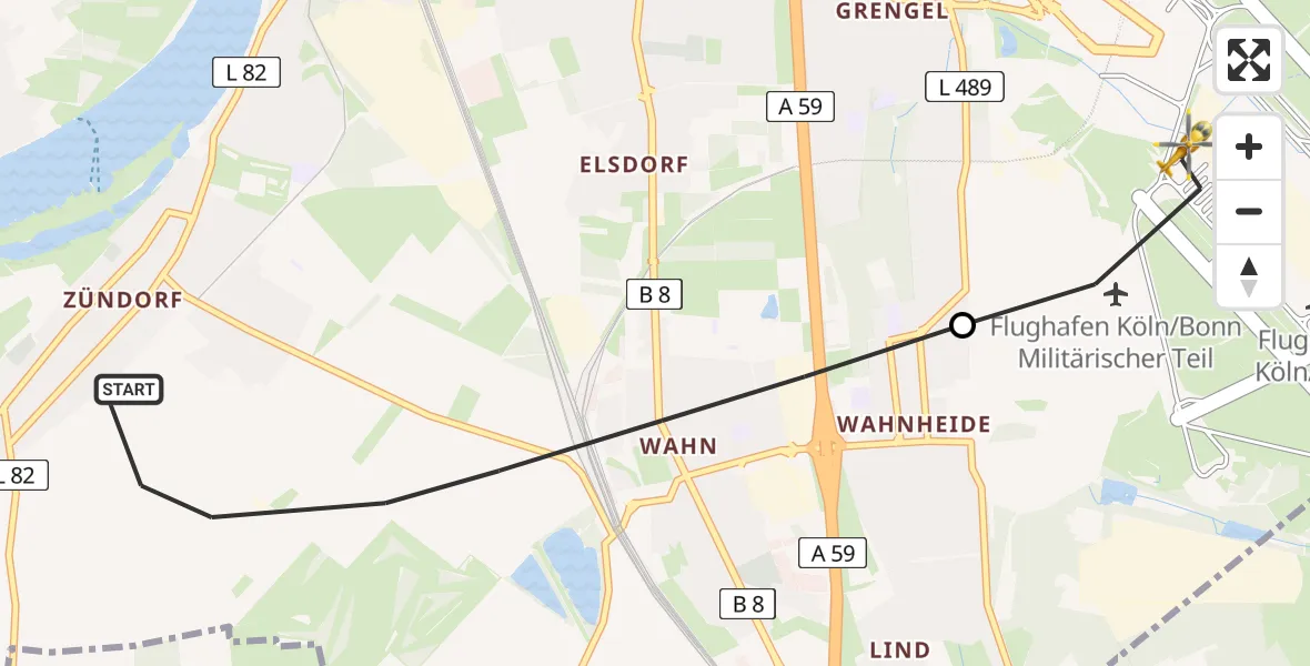 Flugroute Rettungshubschrauber Köln - Köln Bonn Flughafen, 13 Mai 2026, 10:23