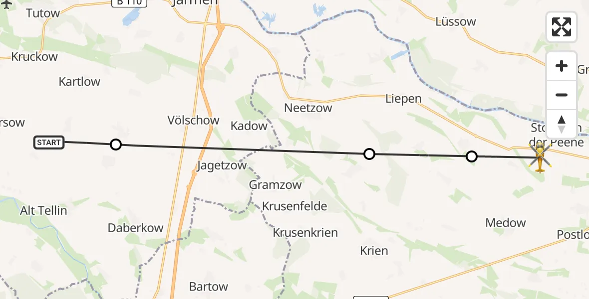Flugroute Rettungshubschrauber Kruckow - Stolpe an der Peene, 13 Mai 2026, 10:27