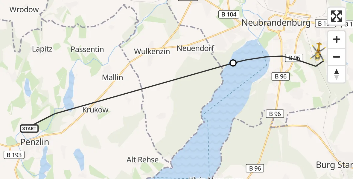 Flugroute Rettungshubschrauber Penzlin - Neubrandenburg, 13 Mai 2026, 10:28