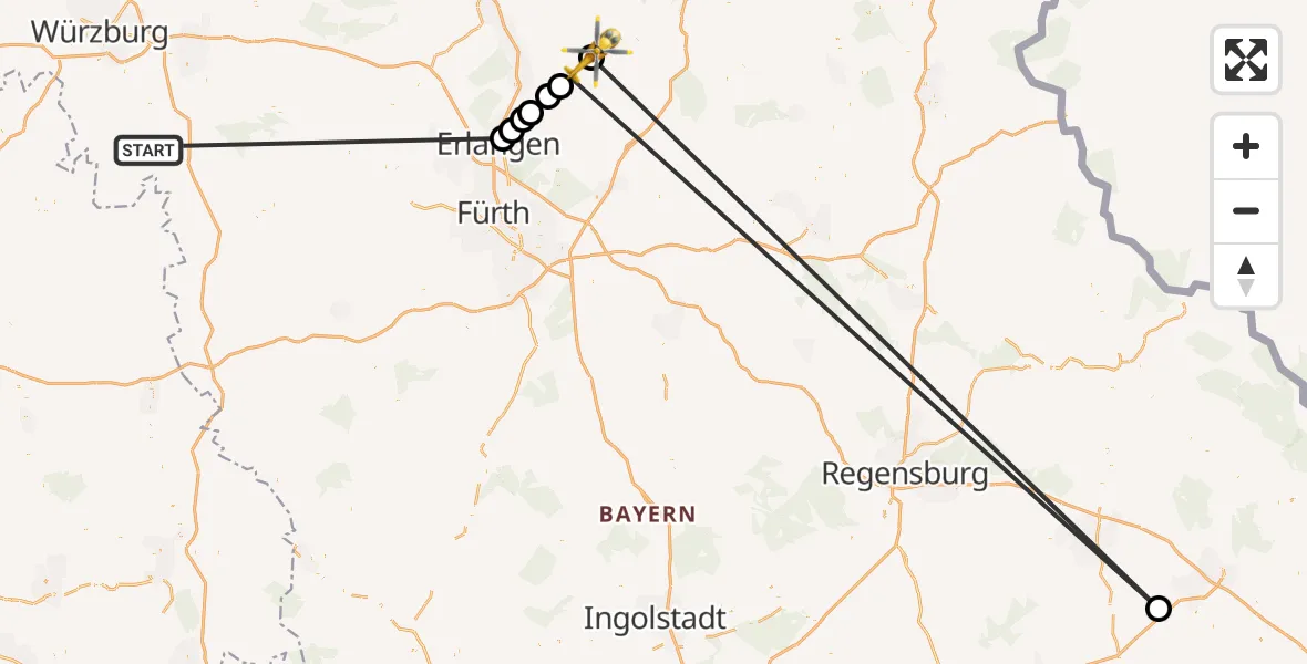 Flugroute Rettungshubschrauber Gelchsheim - Gößweinstein, 13 Mai 2026, 10:30