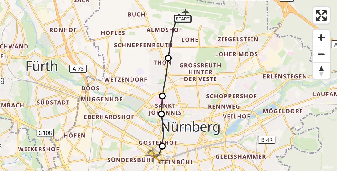 Flugroute Ambulanzhubschrauber Flughafen Nuremberg - Nürnberg, 13 Mai 2026, 10:35