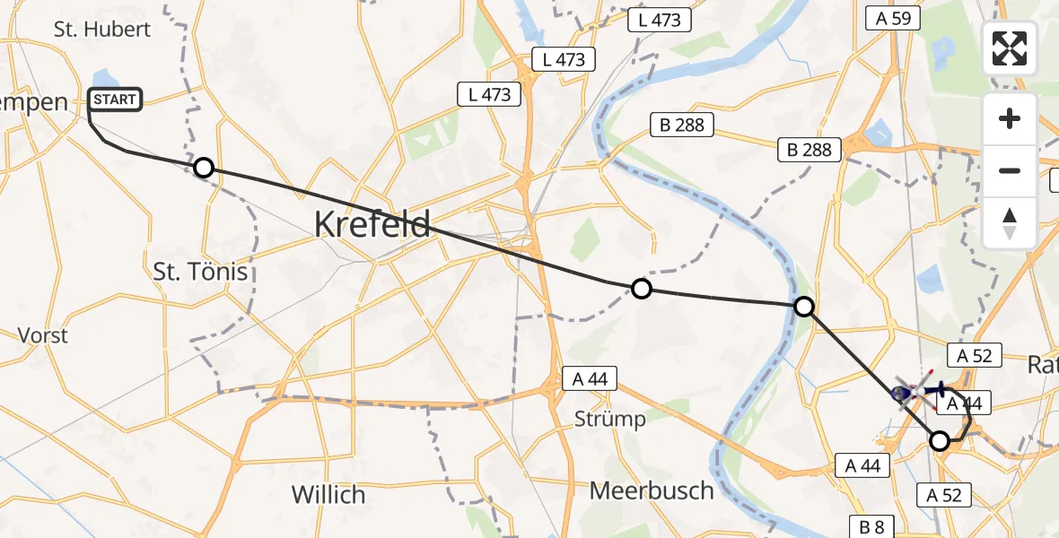 Flugroute Polizeihubschrauber Kempen - Düsseldorf Flughafen, 13 Mai 2026, 10:36