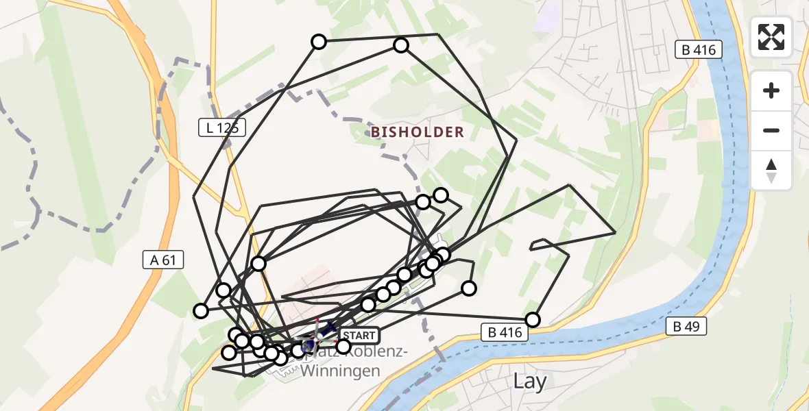 Flugroute Polizeihubschrauber Koblenz-Winningen Flugplatz - Koblenz-Winningen Flugplatz, 13 Mai 2026, 10:52