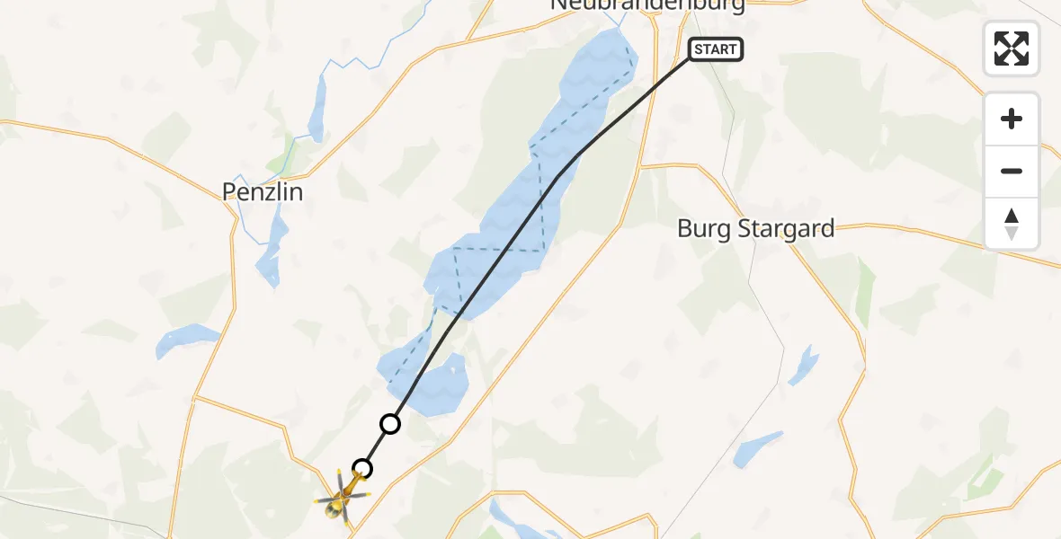 Flugroute Rettungshubschrauber Neubrandenburg - Blumenholz, 13 Mai 2026, 10:54