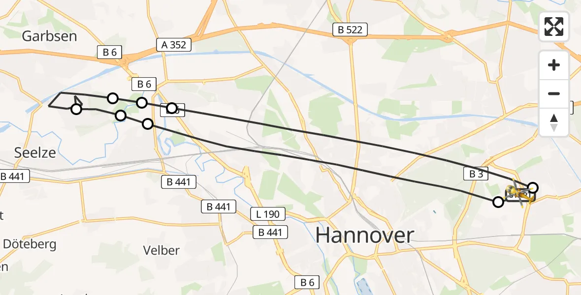 Flugroute Rettungshubschrauber Hannover Luftrettung Hubschrauberlandeplatz (Christoph 4) - Hannover Luftrettung Hubschrauberlandeplatz (Christoph 4), 13 Mai 2026, 11:07