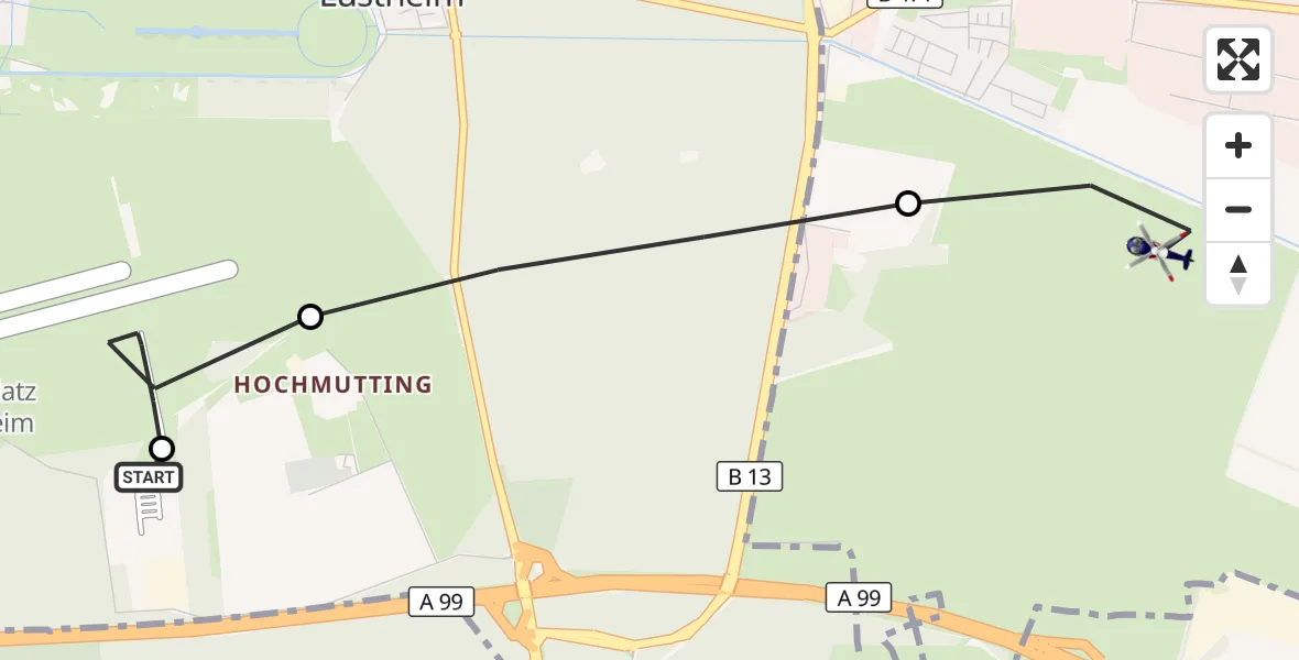 Flugroute Polizeihubschrauber Oberschleißheim - Garching b.München, 13 Mai 2026, 11:07