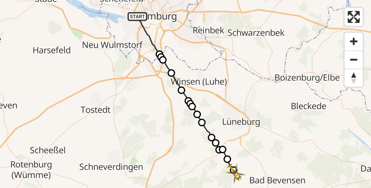 Flugroute Rettungshubschrauber Hamburg - Hanstedt, 13 Mai 2026, 11:13