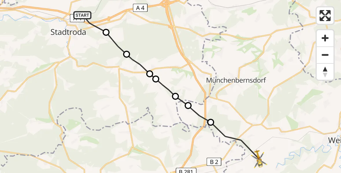 Flugroute Rettungshubschrauber Stadtroda - Harth-Pöllnitz, 13 Mai 2026, 11:17