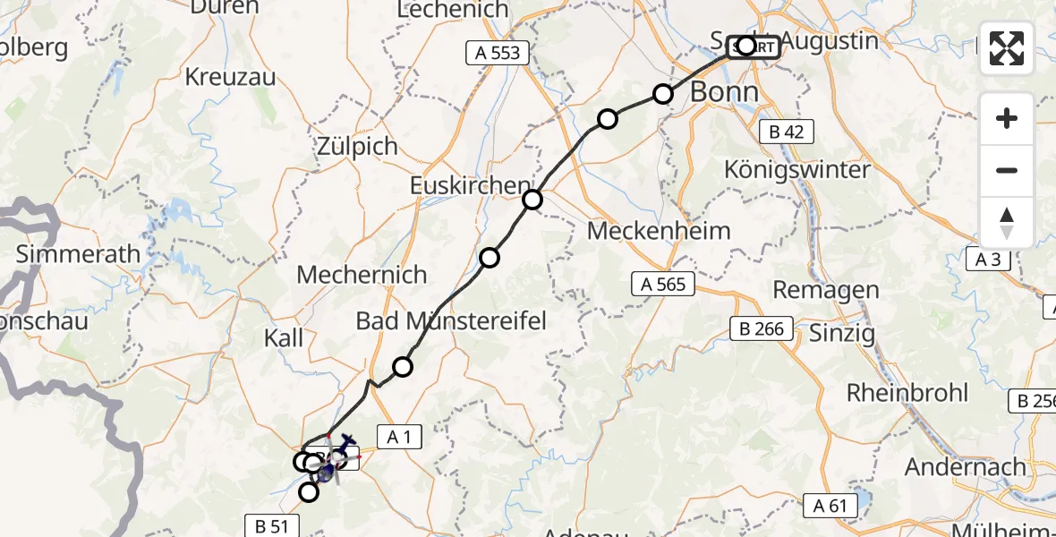 Flugroute Polizeihubschrauber Sankt Augustin - Blankenheim, 13 Mai 2026, 11:22