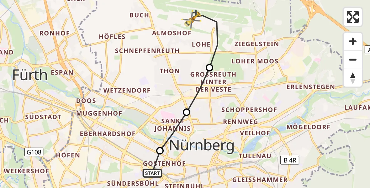 Flugroute Ambulanzhubschrauber Nürnberg - Flughafen Nuremberg, 13 Mai 2026, 11:22