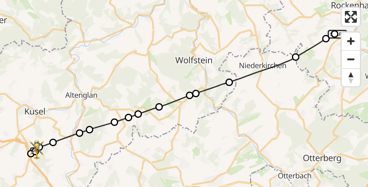 Flugroute Rettungshubschrauber Imsweiler UL - Schellweiler, 13 Mai 2026, 11:27