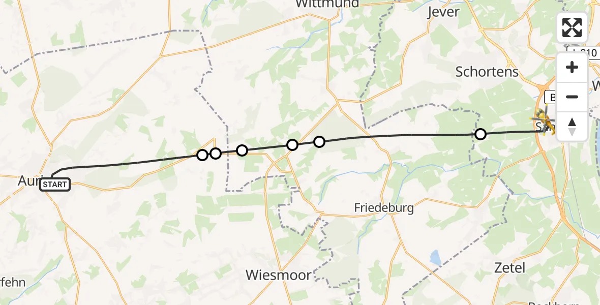 Flugroute Rettungshubschrauber Aurich - Sande, 13 Mai 2026, 11:37