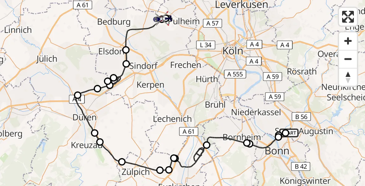 Flugroute Polizeihubschrauber Sankt Augustin - Pulheim, 13 Mai 2026, 11:38