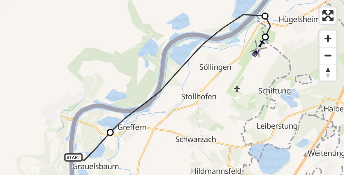 Flugroute Polizeihubschrauber Lichtenau - Karlsruhe Baden-Baden Flughafen, 13 Mai 2026, 11:43
