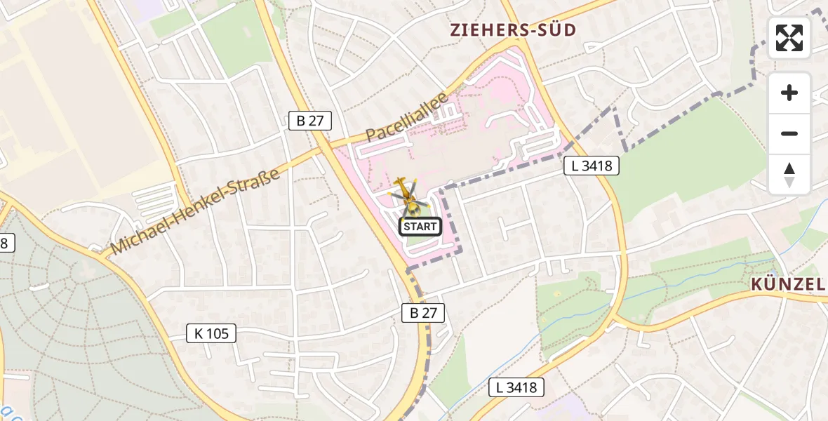 Flugroute Rettungshubschrauber Fulda Hospital - Fulda Hospital, 13 Mai 2026, 11:46