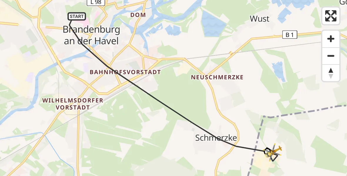 Flugroute Rettungshubschrauber Brandenburg an der Havel - Kloster Lehnin, 13 Mai 2026, 12:13