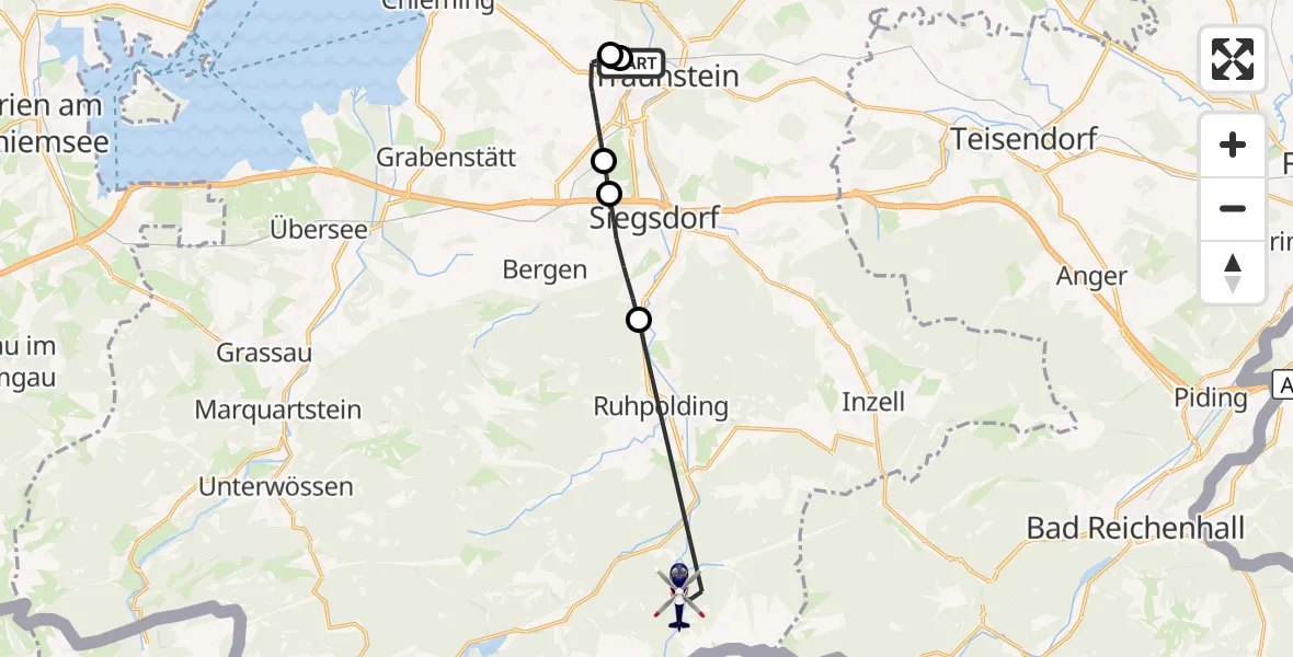 Flugroute Polizeihubschrauber Traunstein Hospital - Ruhpolding, 13 Mai 2026, 12:15