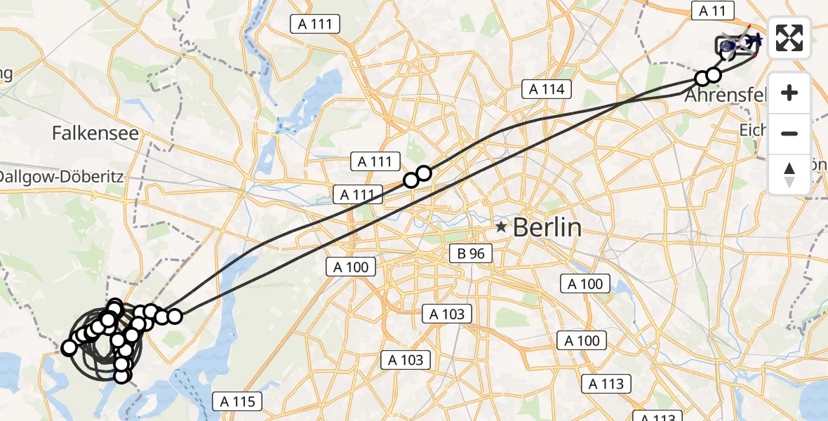 Flugroute Polizeihubschrauber Ahrensfelde Hubschrauberlandeplatz - Ahrensfelde Hubschrauberlandeplatz, 13 Mai 2026, 12:16