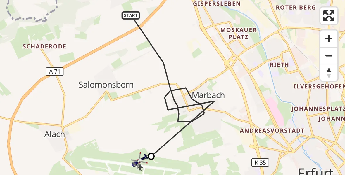 Flugroute Polizeihubschrauber Erfurt - Erfurt-Weimar Flughafen, 13 Mai 2026, 12:17