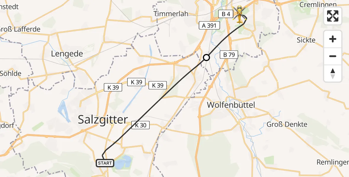 Flugroute Rettungshubschrauber Salzgitter - Braunschweig, 13 Mai 2026, 12:25