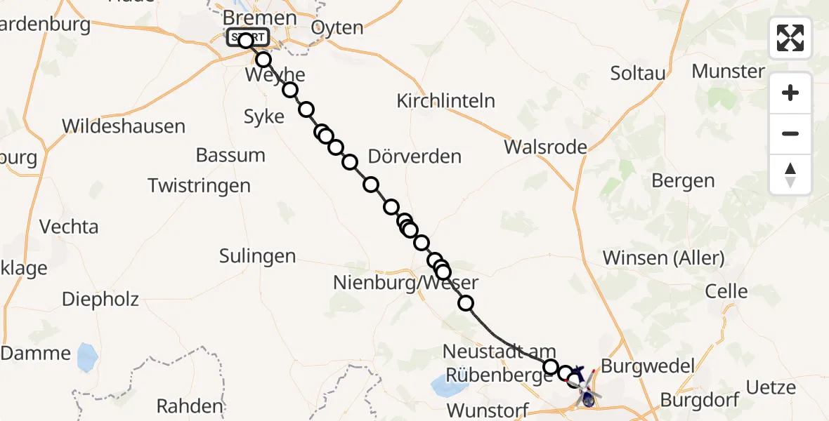 Flugroute Polizeihubschrauber Flughafen Bremen - Flughafen Hannover, 13 Mai 2026, 12:31